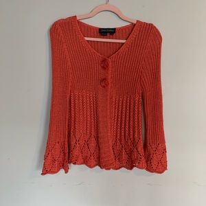 Flora ❤️ Ashley hand knit coral v-neck cardigan size M